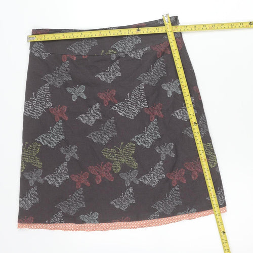 White Stuff Womens Brown Butterfly A-Line Linen Cotton Skirt Size 10