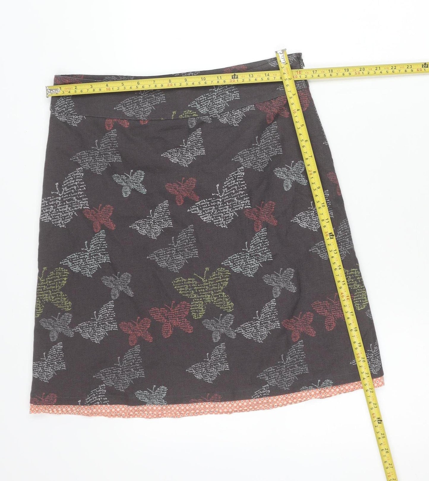 White Stuff Womens Brown Butterfly A-Line Linen Cotton Skirt Size 10