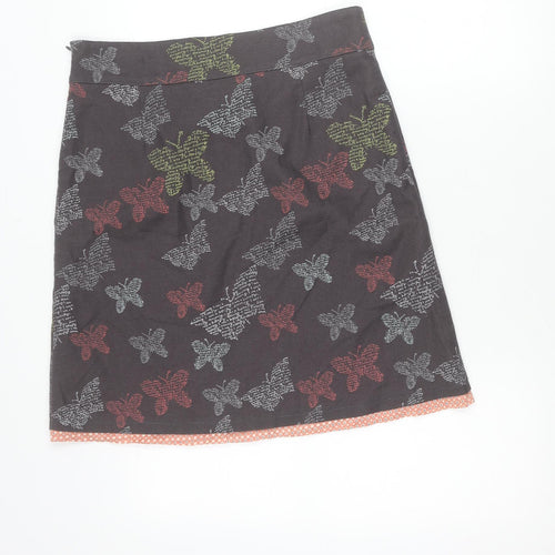 White Stuff Womens Brown Butterfly A-Line Linen Cotton Skirt Size 10