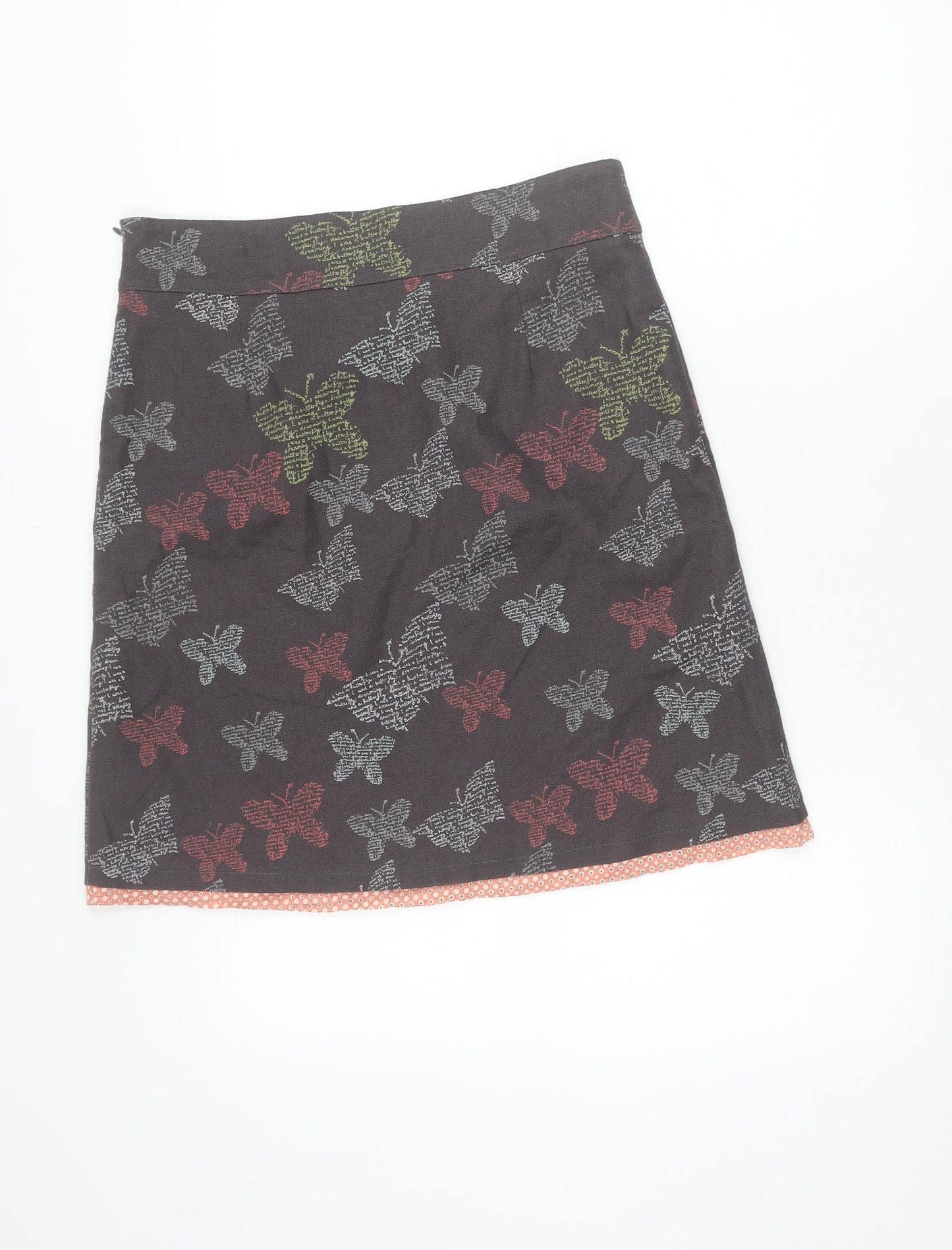 White Stuff Womens Brown Butterfly A-Line Linen Cotton Skirt Size 10