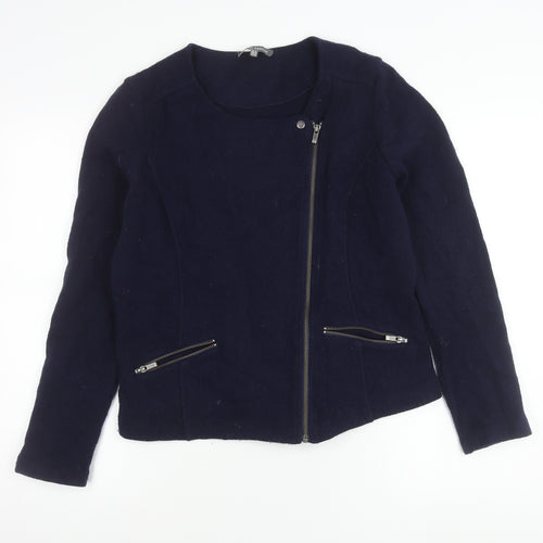 Laura Ashley Women’s Blue Wool Biker Jacket UK 12 Zip Pockets