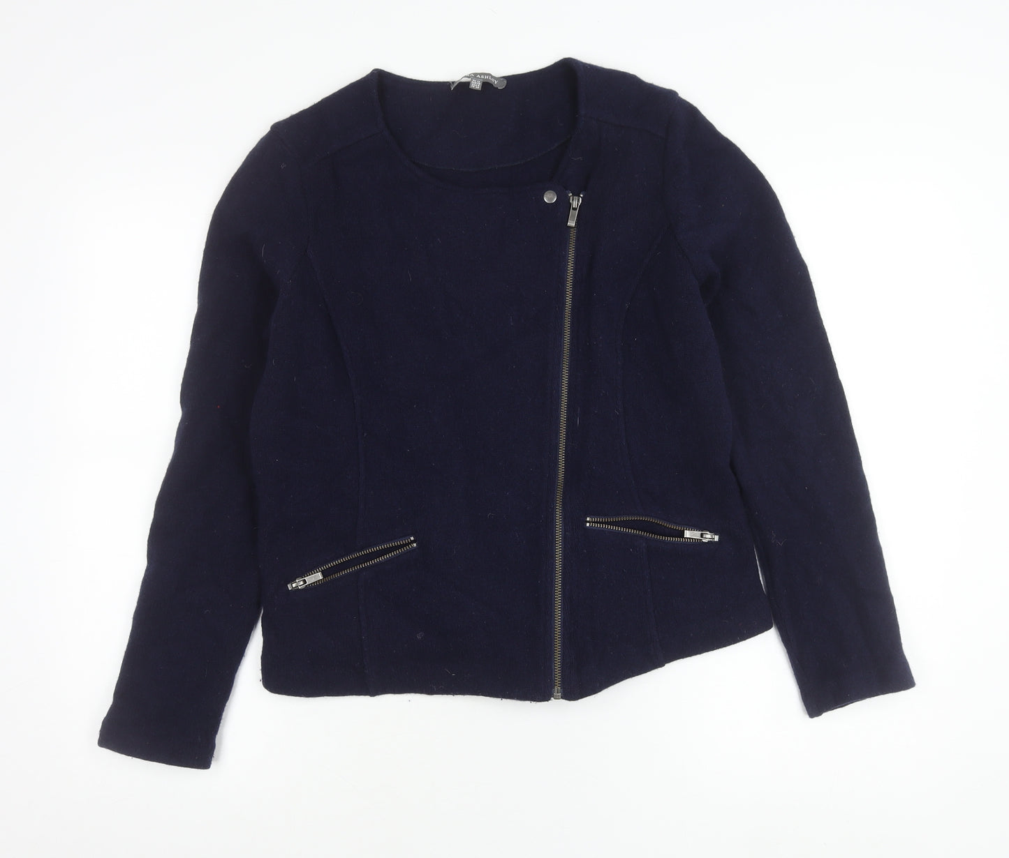 Laura Ashley Women’s Blue Wool Biker Jacket UK 12 Zip Pockets