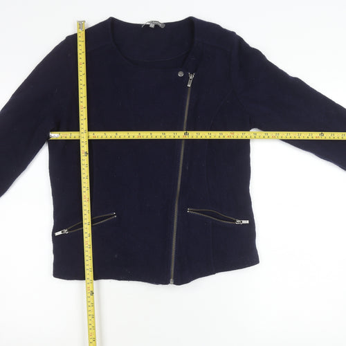 Laura Ashley Women’s Blue Wool Biker Jacket UK 12 Zip Pockets