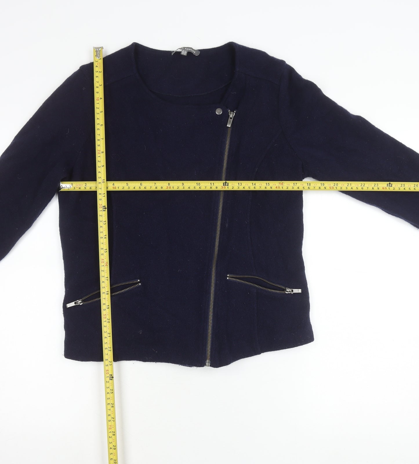 Laura Ashley Women’s Blue Wool Biker Jacket UK 12 Zip Pockets