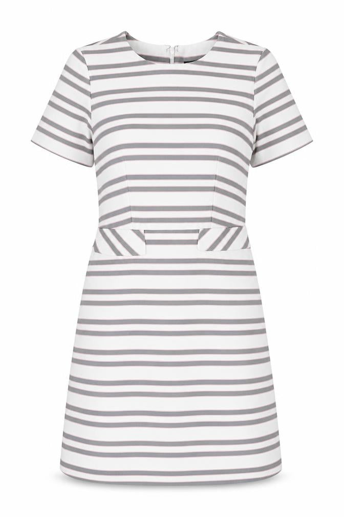 Front view of Warehouse Women’s Multicoloured Stripe Sheath Dress UK 8
