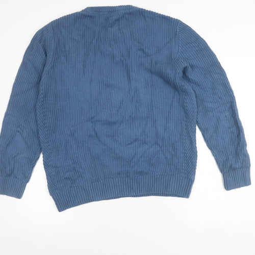 Fat Face Mens Blue Cotton Crew Neck Jumper L Regular Fit Knitwear