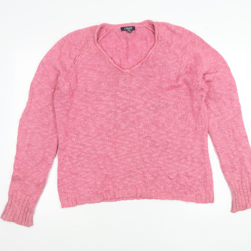 Chaps Women’s Pink XL V-Neck Knit Pullover Jumper Long Sleeve