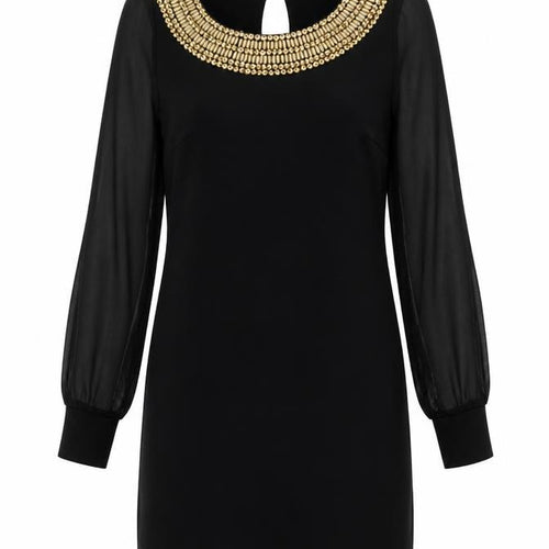 Lipsy Women Black Size 10 Beaded Long Sleeve Shift Dress