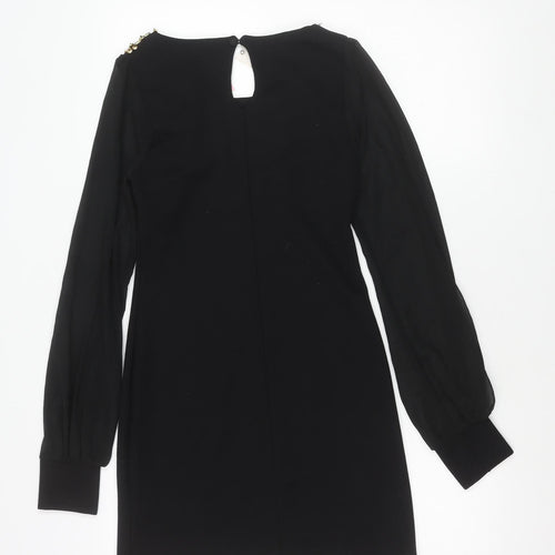 Lipsy Women Black Size 10 Beaded Long Sleeve Shift Dress