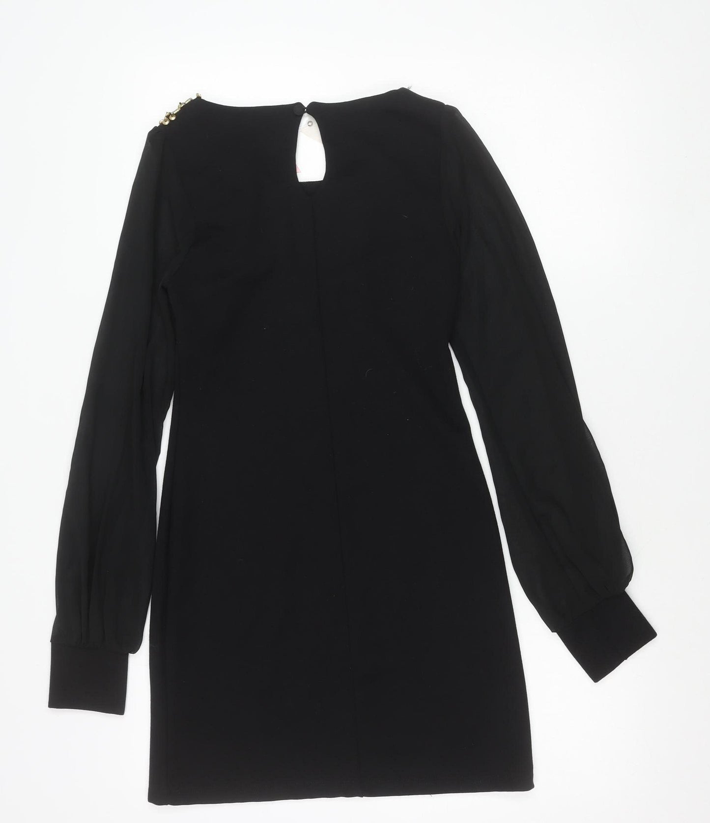 Lipsy Women Black Size 10 Beaded Long Sleeve Shift Dress