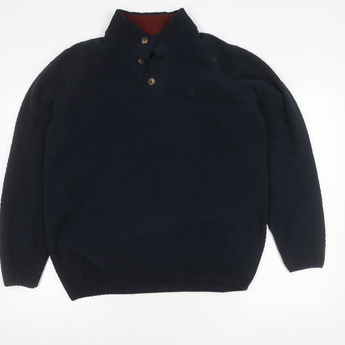 Pierre Cardin Mens Blue L Henley Knit Jumper Polyester Long Sleeve
