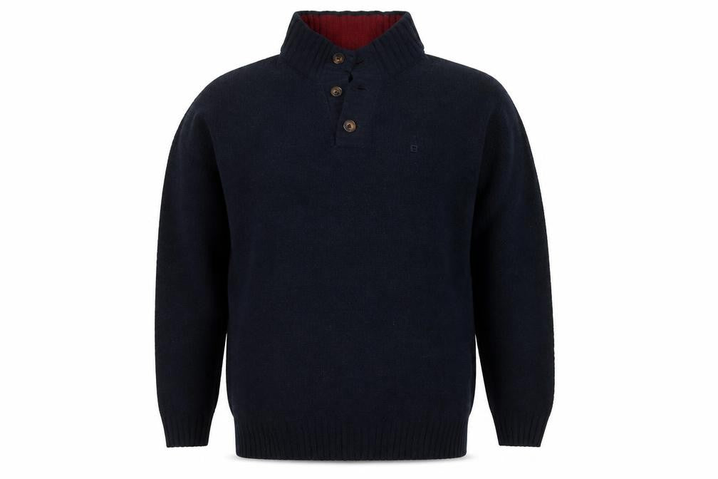 Pierre Cardin Mens Blue L Henley Knit Jumper Polyester Long Sleeve