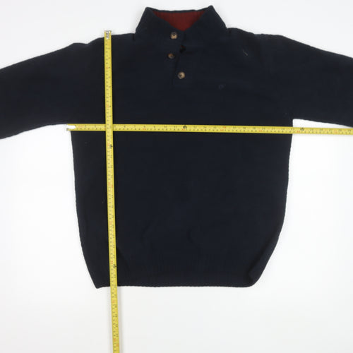 Pierre Cardin Mens Blue L Henley Knit Jumper Polyester Long Sleeve