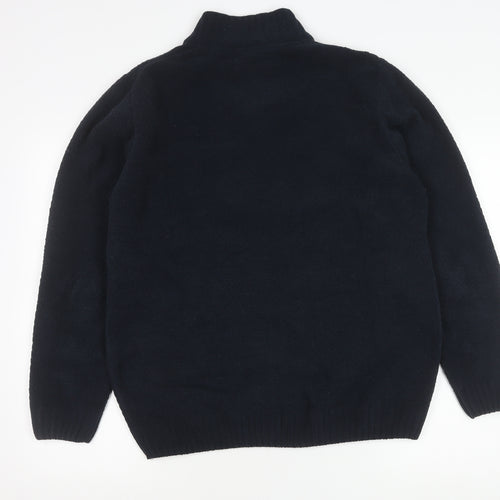 Pierre Cardin Mens Blue L Henley Knit Jumper Polyester Long Sleeve