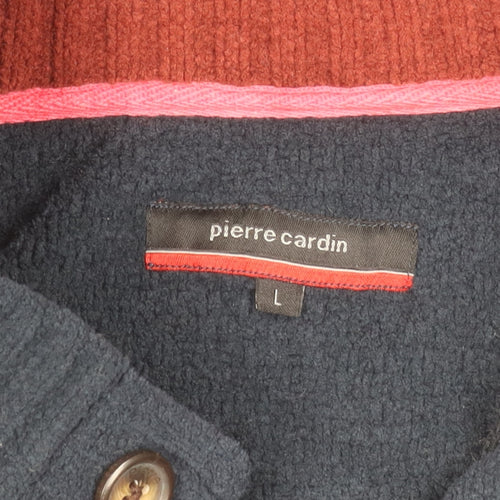 Pierre Cardin Mens Blue L Henley Knit Jumper Polyester Long Sleeve