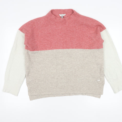 Joules Womens Pink Beige White Wool Blend Mock Neck Jumper Size 12