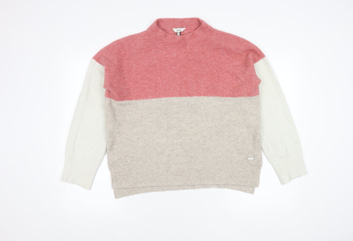 Joules Womens Pink Beige White Wool Blend Mock Neck Jumper Size 12