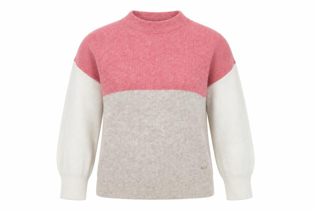 Joules Womens Pink Beige White Wool Blend Mock Neck Jumper Size 12