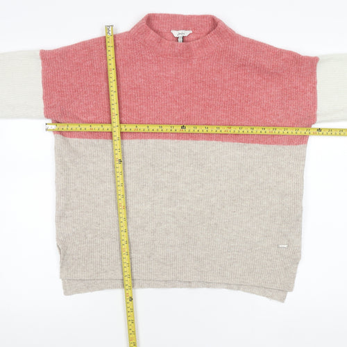 Joules Womens Pink Beige White Wool Blend Mock Neck Jumper Size 12