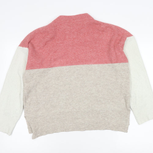 Joules Womens Pink Beige White Wool Blend Mock Neck Jumper Size 12