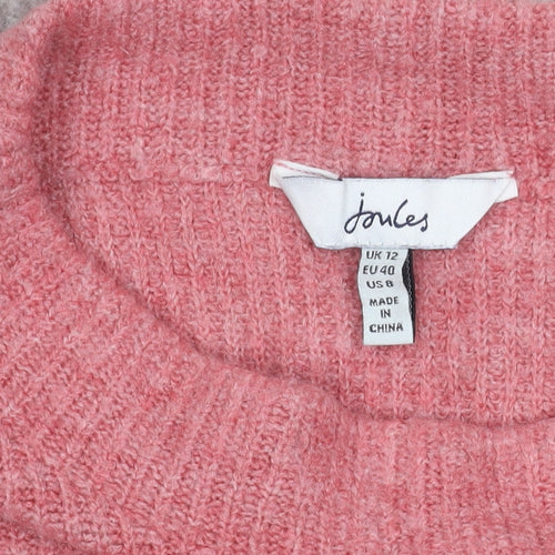 Joules Womens Pink Beige White Wool Blend Mock Neck Jumper Size 12