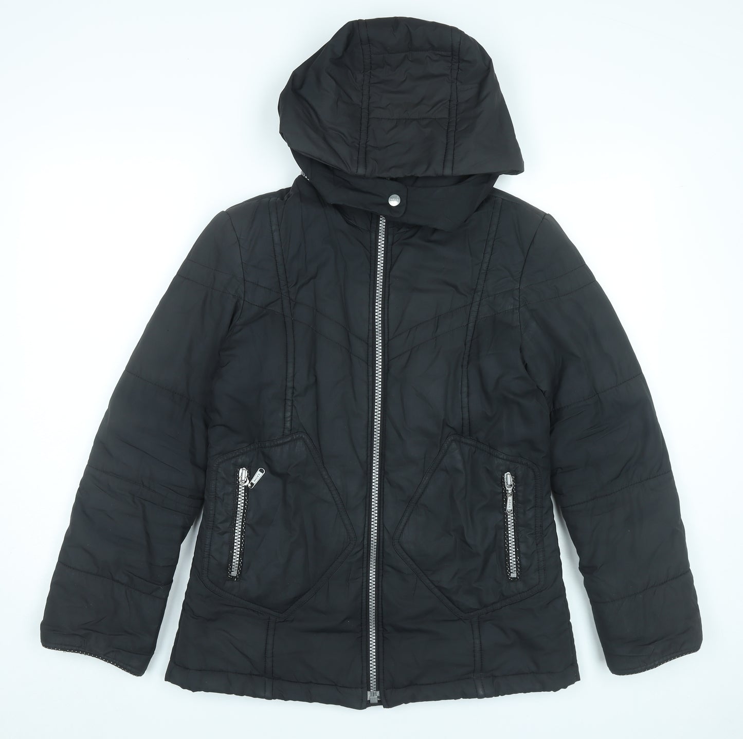 Mexx Womens Black Size 8 Mid-Length Hooded Puffer Jacket