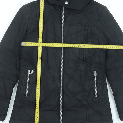 Mexx Womens Black Size 8 Mid-Length Hooded Puffer Jacket