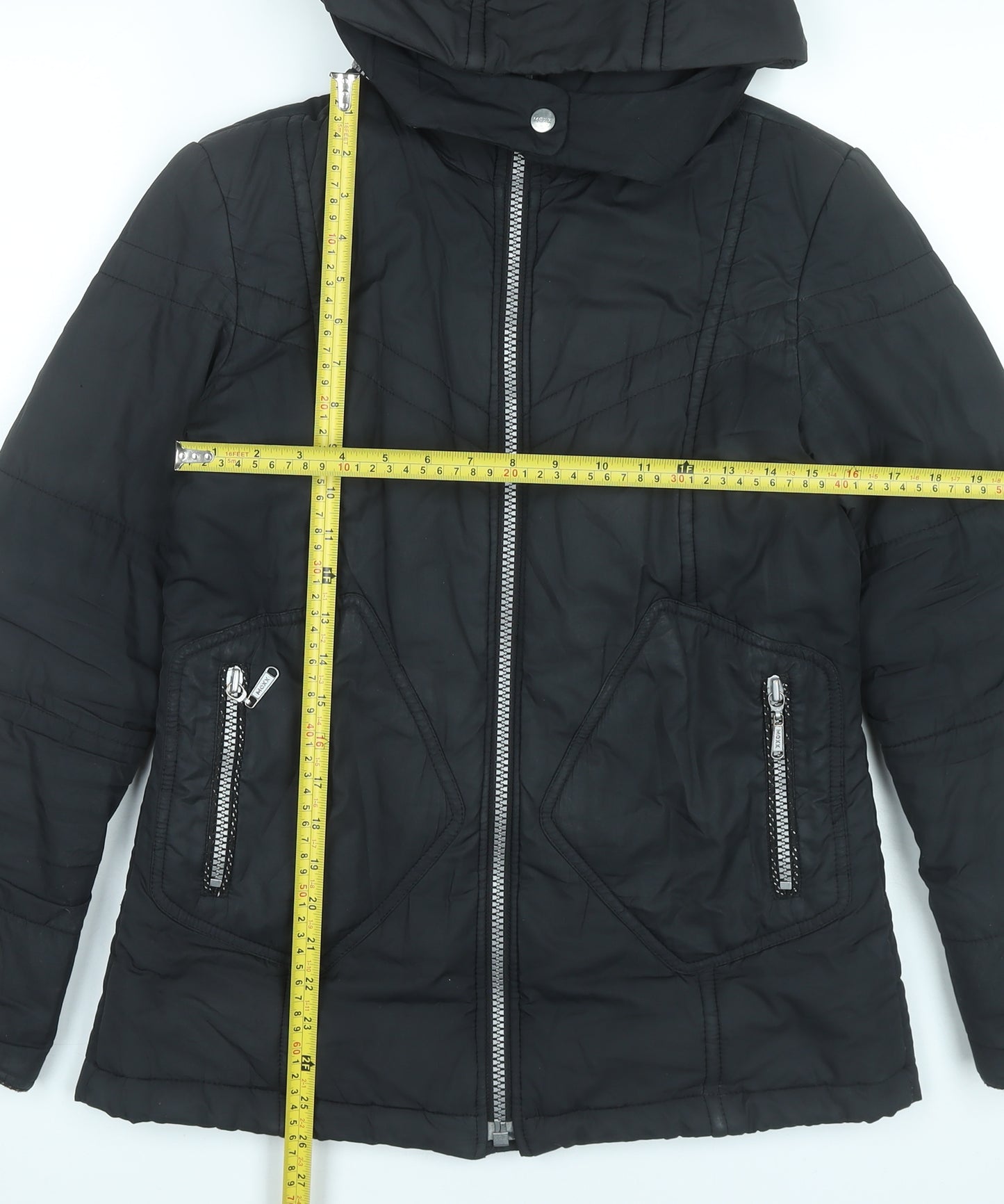 Mexx Womens Black Size 8 Mid-Length Hooded Puffer Jacket
