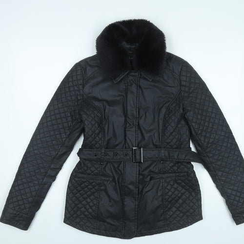 Oasis Women’s Black Quilted Mid-Length Belted Jacket S