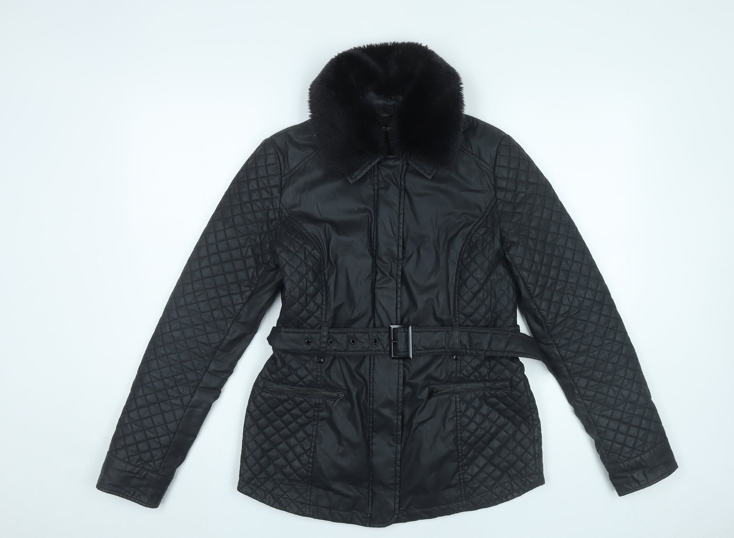 Oasis Women’s Black Quilted Mid-Length Belted Jacket S
