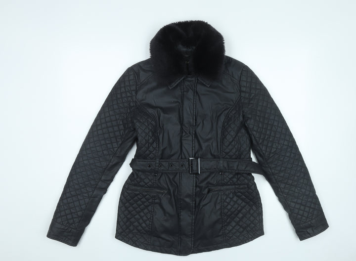 Oasis Women’s Black Quilted Mid-Length Belted Jacket S