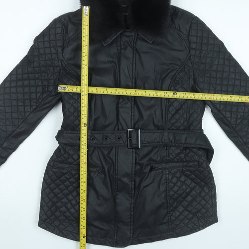 Oasis Women’s Black Quilted Mid-Length Belted Jacket S