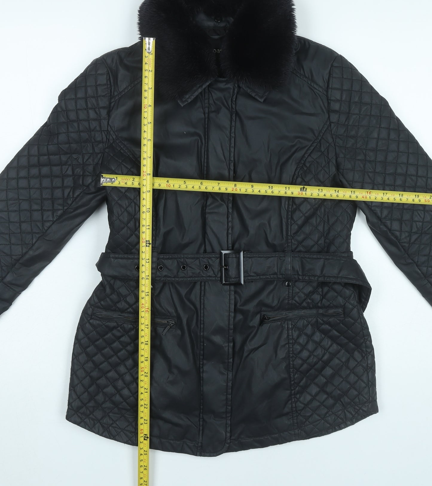 Oasis Women’s Black Quilted Mid-Length Belted Jacket S