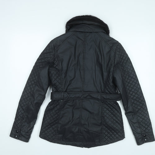 Oasis Women’s Black Quilted Mid-Length Belted Jacket S