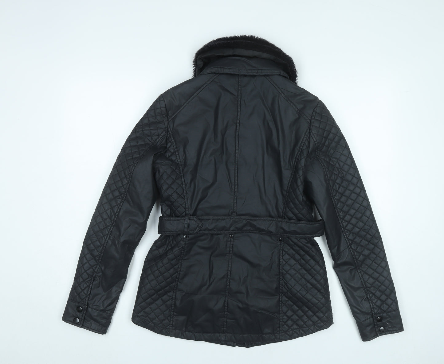 Oasis Women’s Black Quilted Mid-Length Belted Jacket S