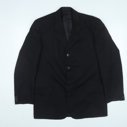 Next Mens Black Wool Blazer 40R Jacket Regular Fit Notch Lapel