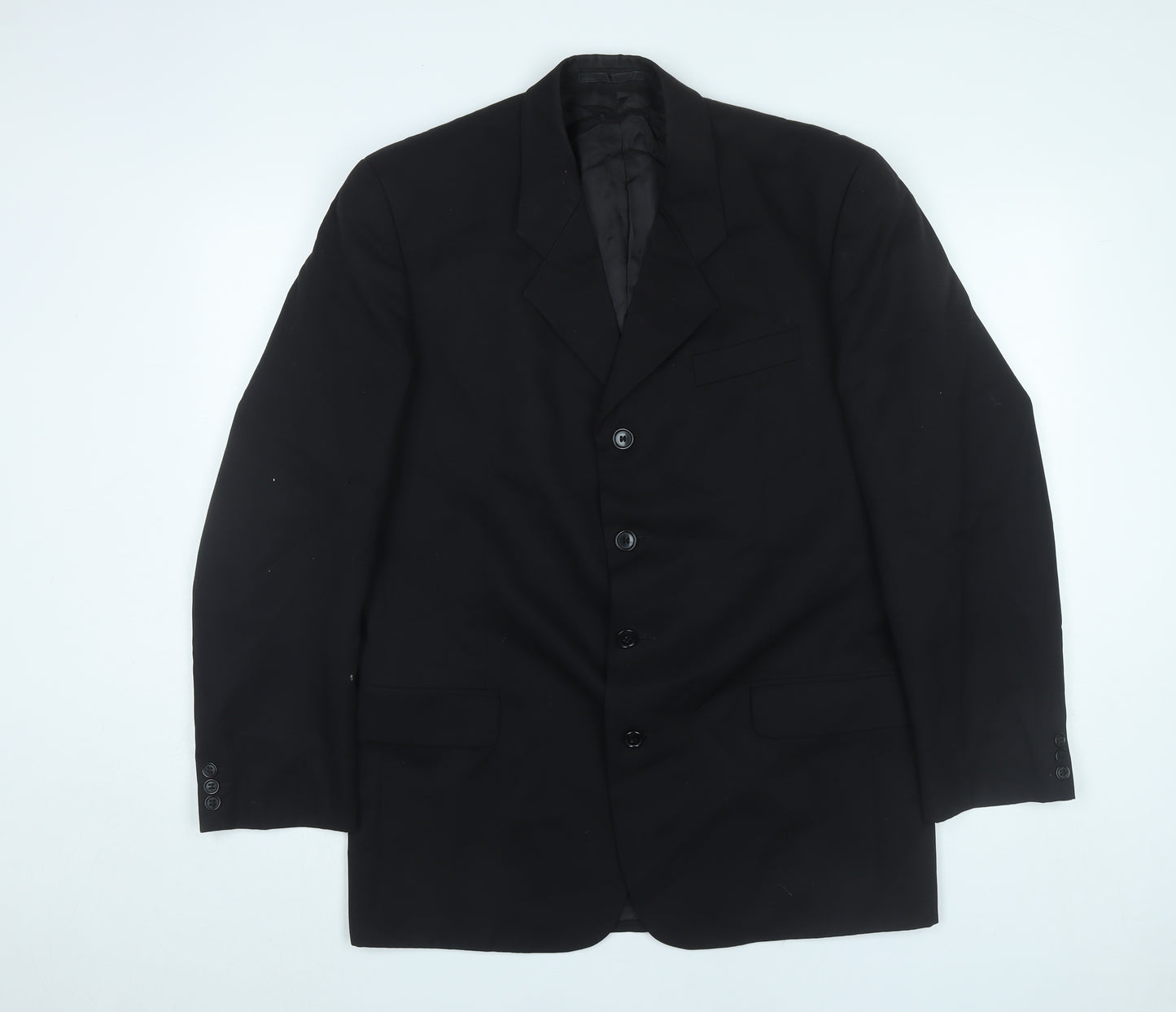 Next Mens Black Wool Blazer 40R Jacket Regular Fit Notch Lapel