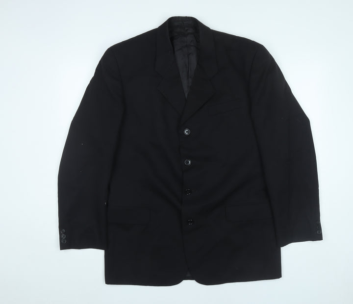 Next Mens Black Wool Blazer 40R Jacket Regular Fit Notch Lapel
