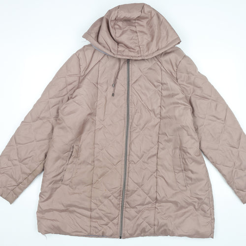 Anne de Lançay Womens Brown Quilted Puffer Coat L Hooded Jacket