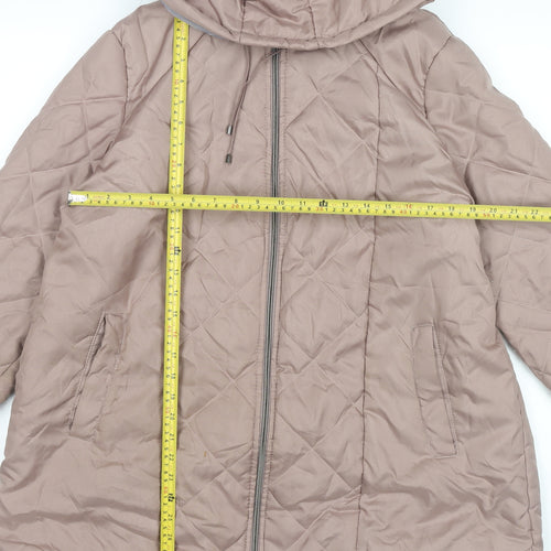 Anne de Lançay Womens Brown Quilted Puffer Coat L Hooded Jacket