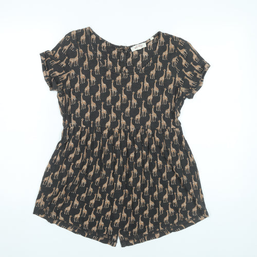 Fat Face Women’s Black Animal Print Blouse UK 8 Short Sleeve