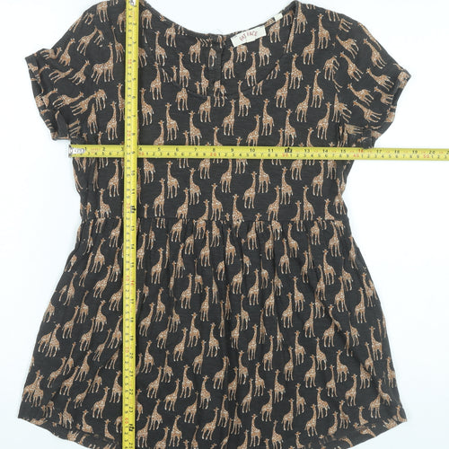 Fat Face Women’s Black Animal Print Blouse UK 8 Short Sleeve