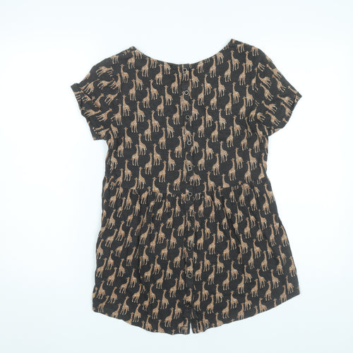 Fat Face Women’s Black Animal Print Blouse UK 8 Short Sleeve