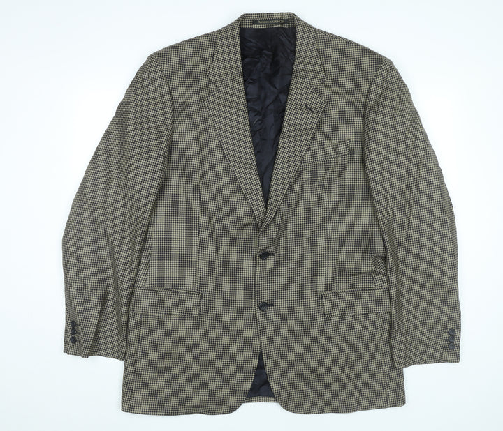 Marks and Spencer Men Beige Check Wool Blazer Jacket 42 Long