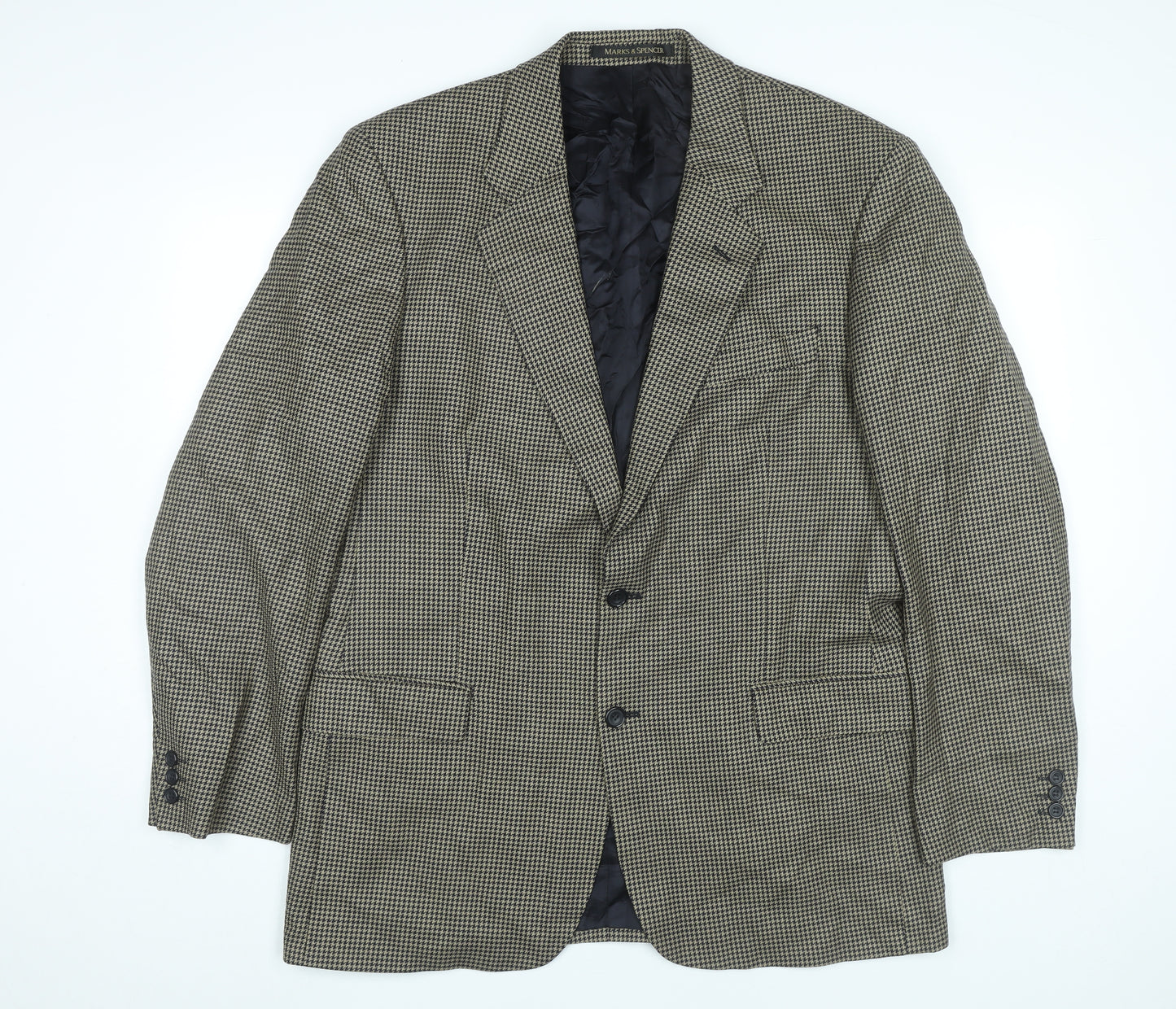 Marks and Spencer Men Beige Check Wool Blazer Jacket 42 Long