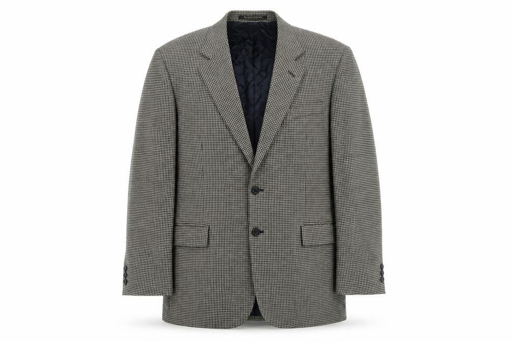 Front view of Marks & Spencer Men Beige Check Wool Blazer Jacket 42 Long