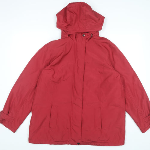 Bm Women’s Red Hooded Puffer Jacket Size M Mid-Length Polyester