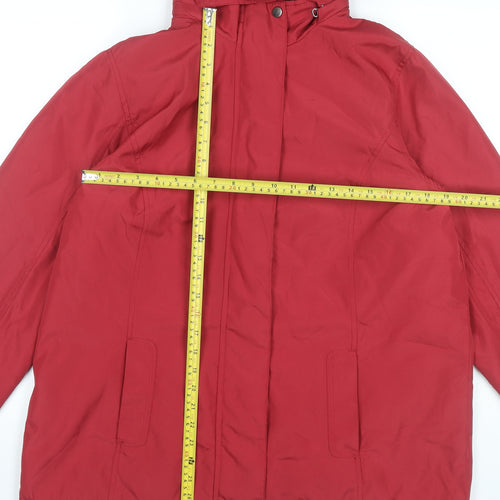 Bm Women’s Red Hooded Puffer Jacket Size M Mid-Length Polyester