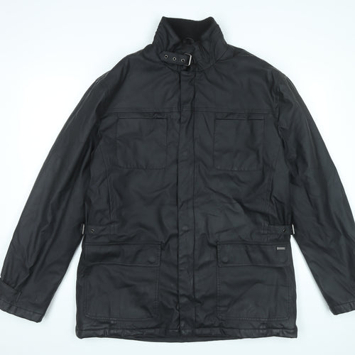 Feraud Men's Black Military Jacket L PU Mid-Length Casual Travel