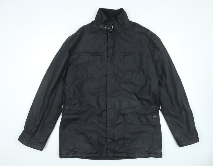 Feraud Men's Black Military Jacket L PU Mid-Length Casual Travel